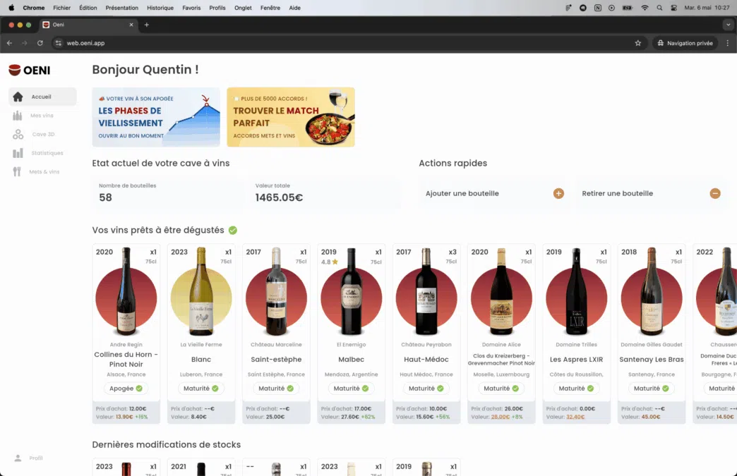 profil utilisateur oeni